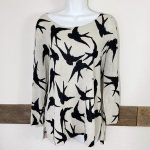 Ann Taylor Loft Birds Sweater Linen Cotton XL Cream Black